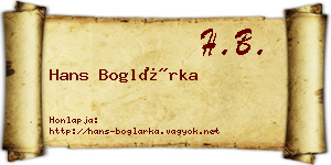 Hans Boglárka névjegykártya